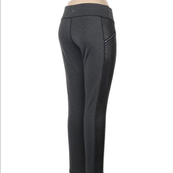 NWT XERSION Black Gray Herringbone Moto Style Side Faux Leather Leggings - Picture 2 of 11